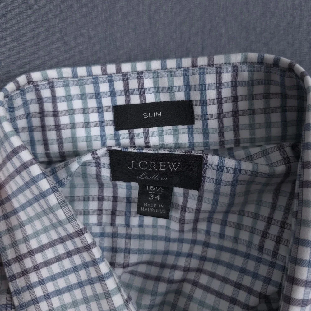 J Crew Ludlow Dress Shirt‎ Mens Large 16.5 34 Check Long Sleeve Slim Button Up